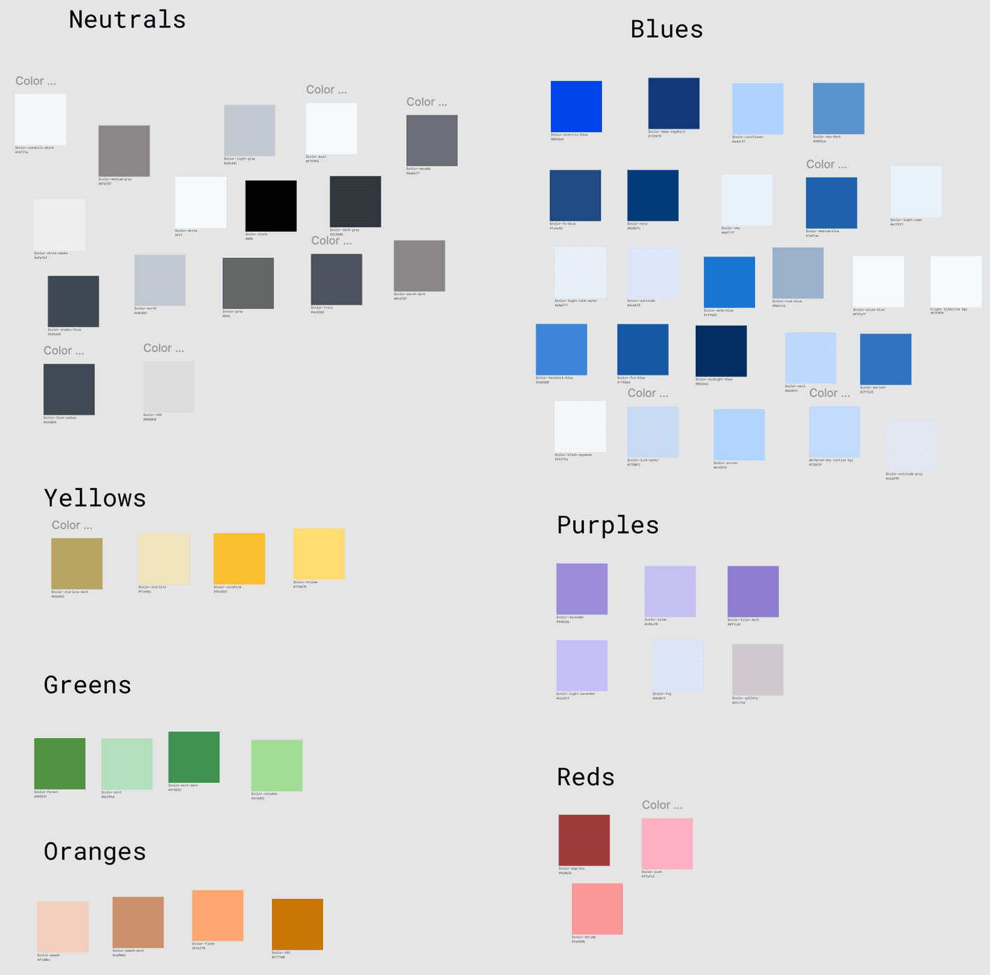 Ignite Design System Color Palette - deconstructed and categorized by
hue